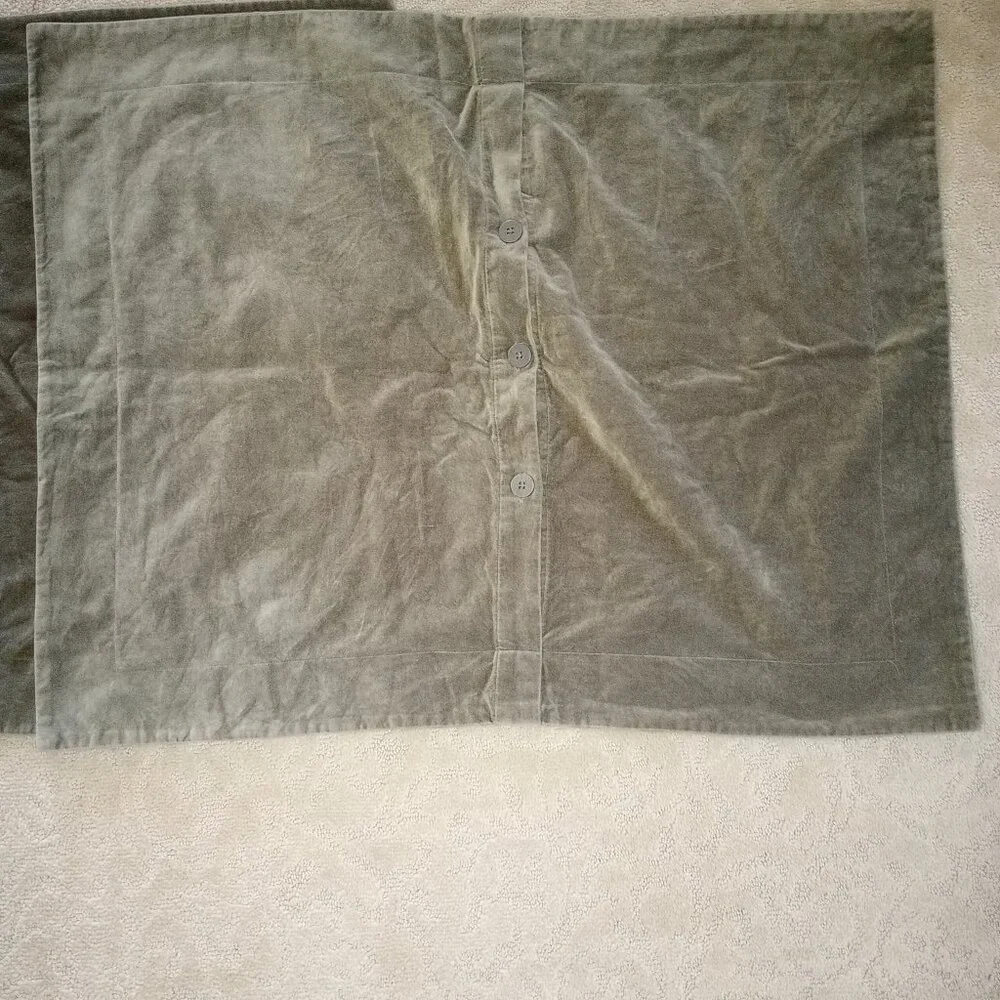 Pottery Barn Green Velour Velvet Button Closure Shams